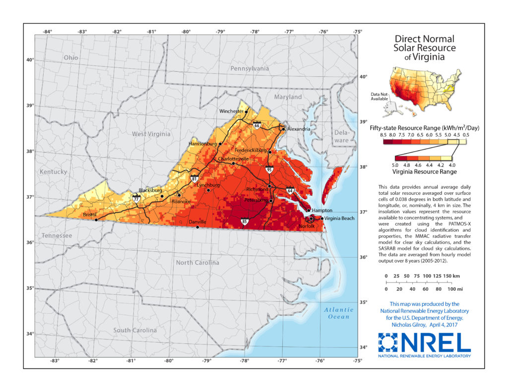 insolation map of Virginia